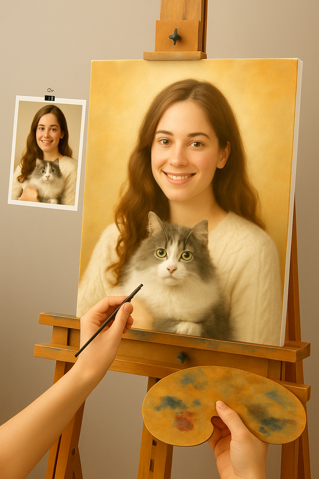 🎨 Gepersonaliseerd schilderij - Dier en Persoon – Unieke olieverfschilderij