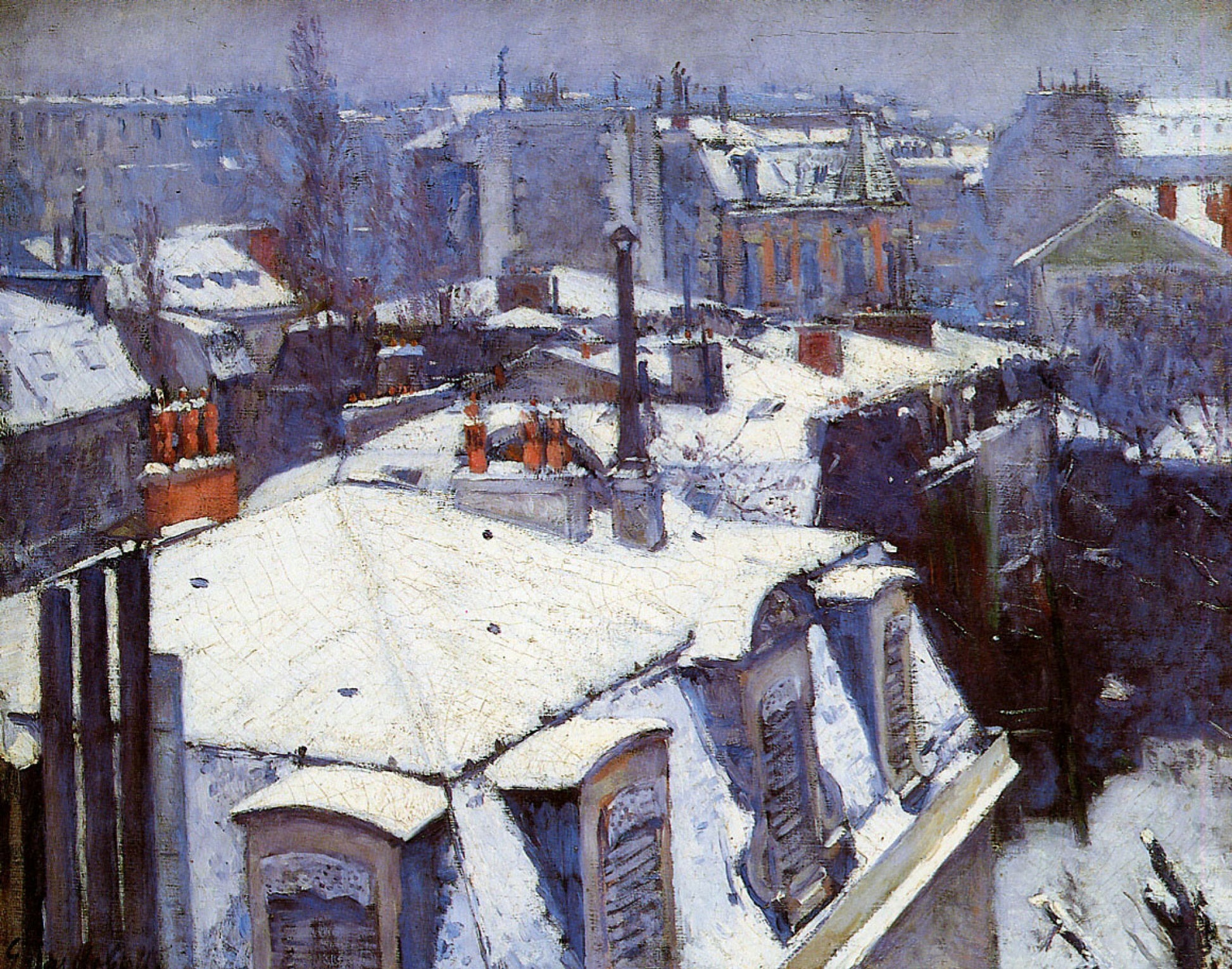 Reproduction du tableau « Toits enneigés - Gustave Caillebotte » par Alpha Reproduction en peinture à l’huile