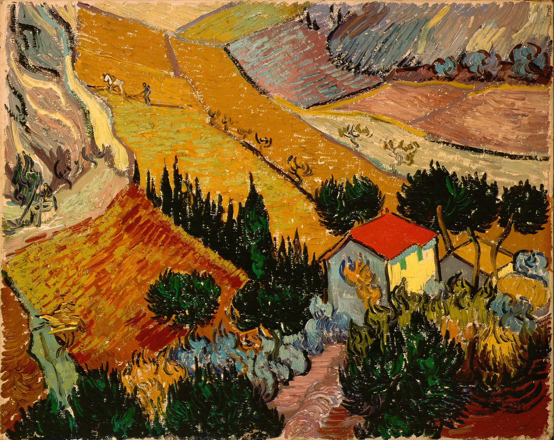 Landschap met een huis en een arbeider - Vincent van Gogh