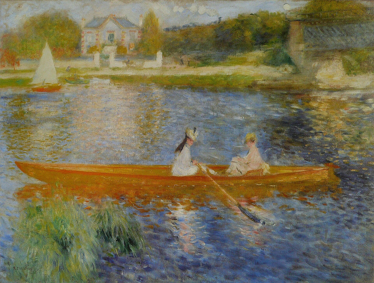 La Yole de Pierre-Auguste Renoir, deux femmes dans une barque orange sur la Seine