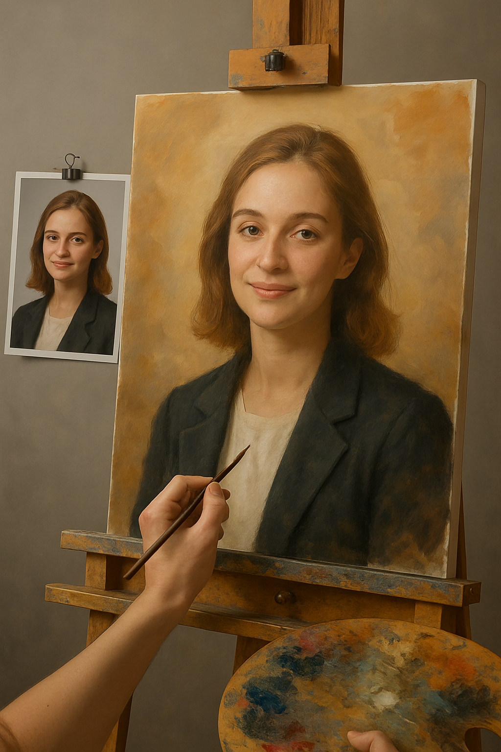 Peintre réalisant à la main une reproduction de tableau sur toile