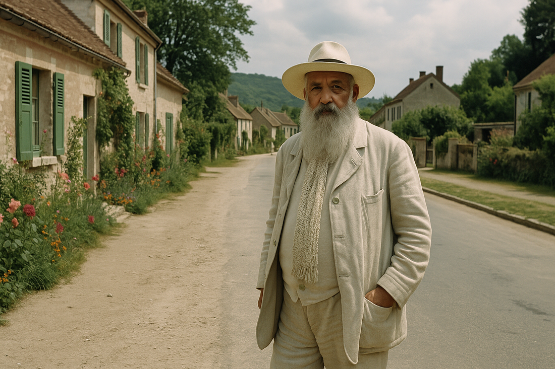 Claude Monet marchant dans Giverny
