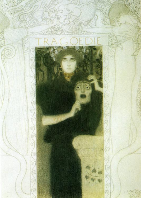 Gustav Klimt, Tragédie, 1897, allégorie au masque et à l’or