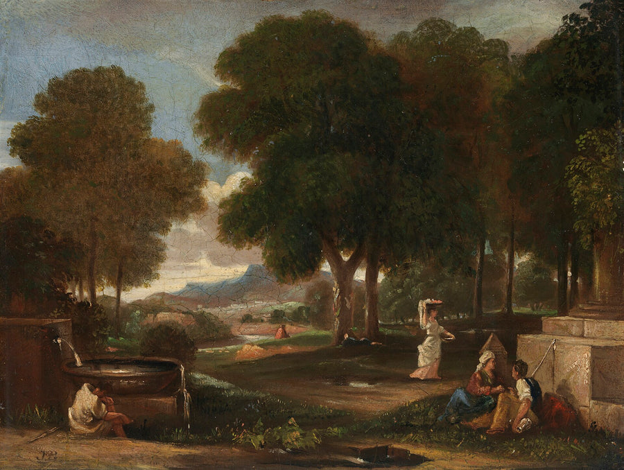 Paysage avec un homme se lavant les pieds à une fontaine, James Barry, 1767