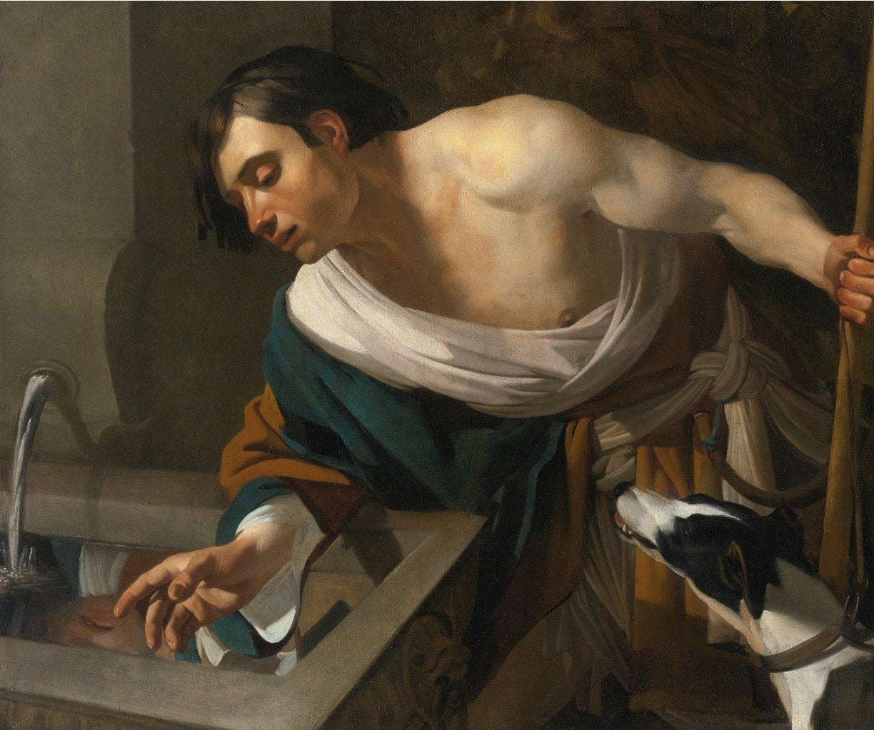 Narcisse contemplant son reflet - Dirck van Baburen image 1 reproduction de peinture à l’huile