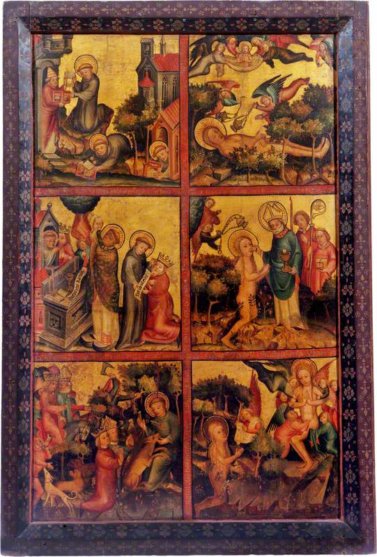 3 scènes uit het leven van Sint-Gilles; 3 scènes uit het leven van Sint-Maria Magdalena (triptychon, rechter buitenpaneel) - Meester Bertram