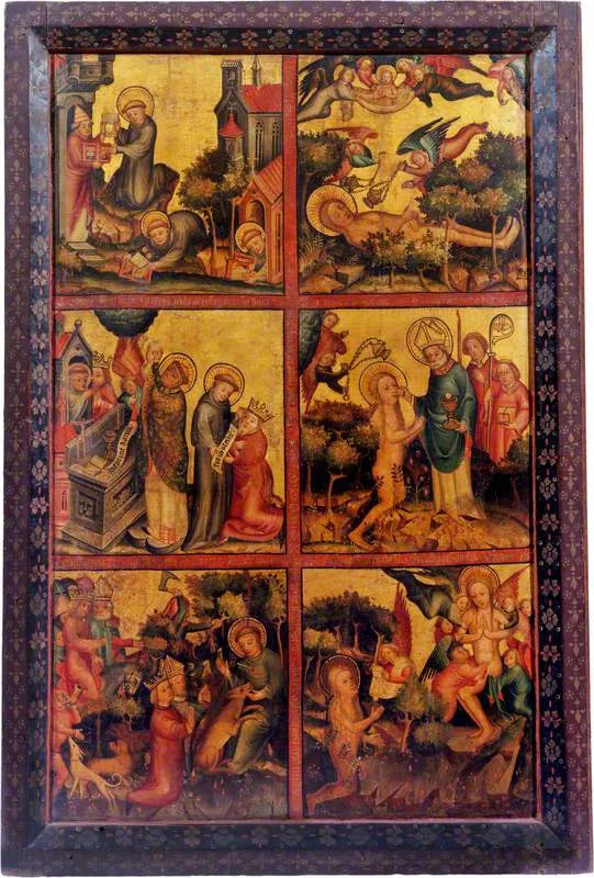 3 scènes uit het leven van Sint-Gilles; 3 scènes uit het leven van Sint-Maria Magdalena (triptychon, rechter buitenpaneel) - Meester Bertram
