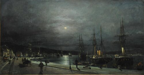 Le Port de Volos la nuit, Konstantinos Volanakis, date non précisée, Oil on canvas