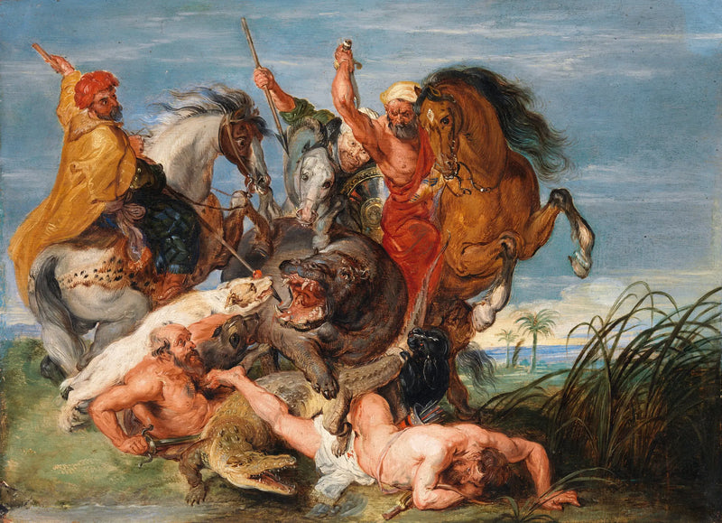 Een jacht op een nijlpaard en een krokodil - Peter Paul Rubens