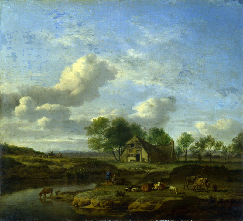 Un paysage avec une ferme au bord d'un ruisseau - Adriaen van de Velde