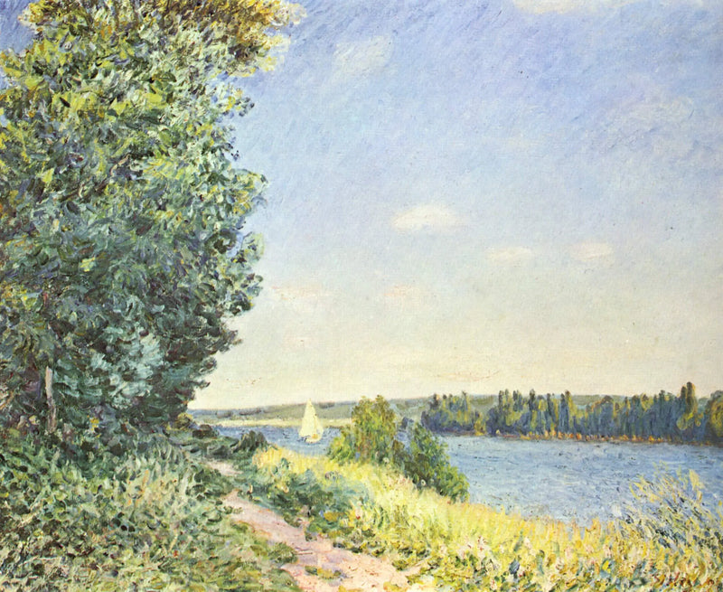 Normandië, het pad langs het water, avond in Sahurs - Alfred Sisley