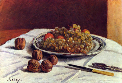 Reproduction du tableau « Nature morte, raisins secs et noix - Alfred Sisley » par Alpha Reproduction en peinture à l’huile