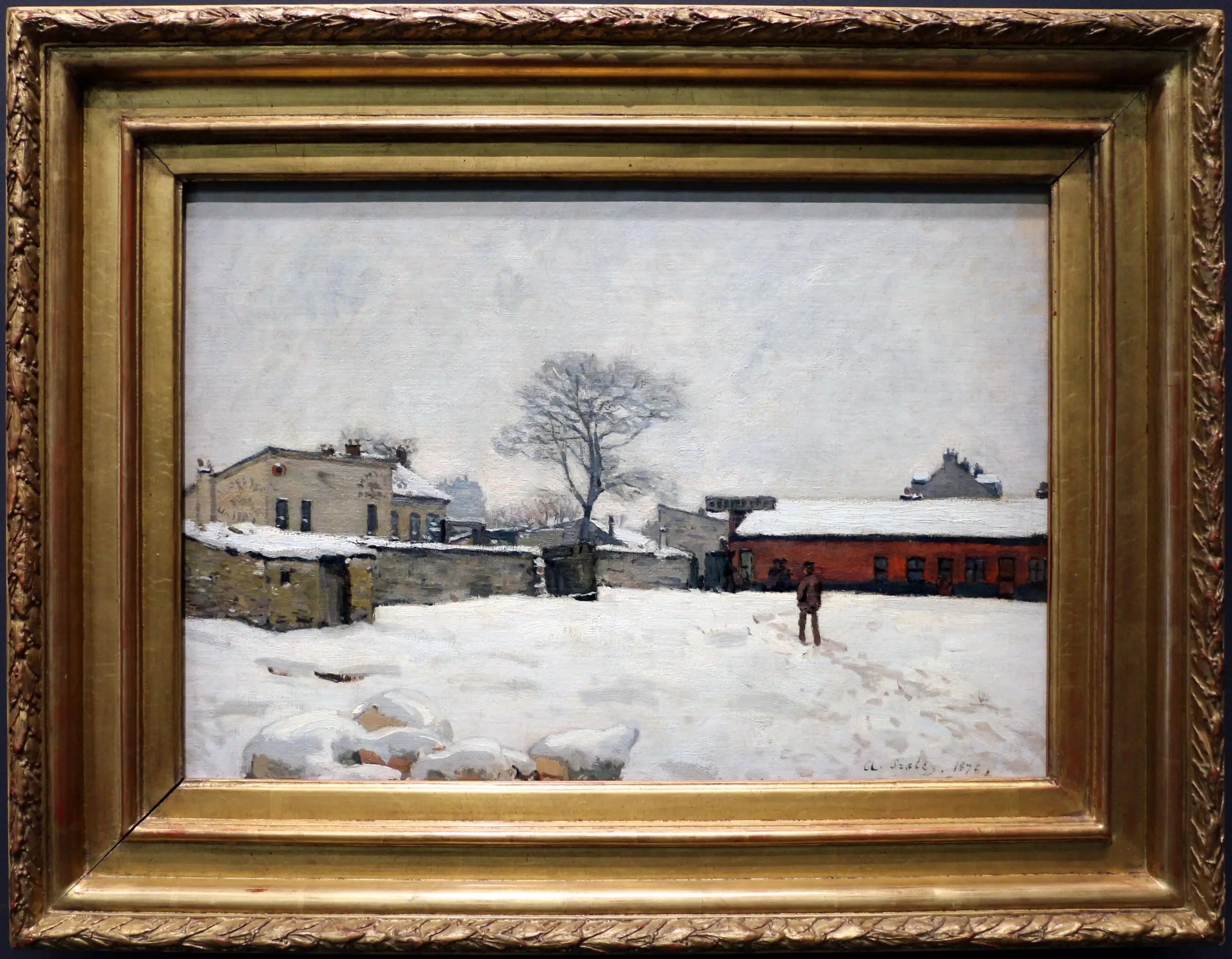 Reproduction du tableau « Sous la neige : cour de ferme à Marly-le-Roi - Alfred Sisley » par Alpha Reproduction en peinture à l’huile