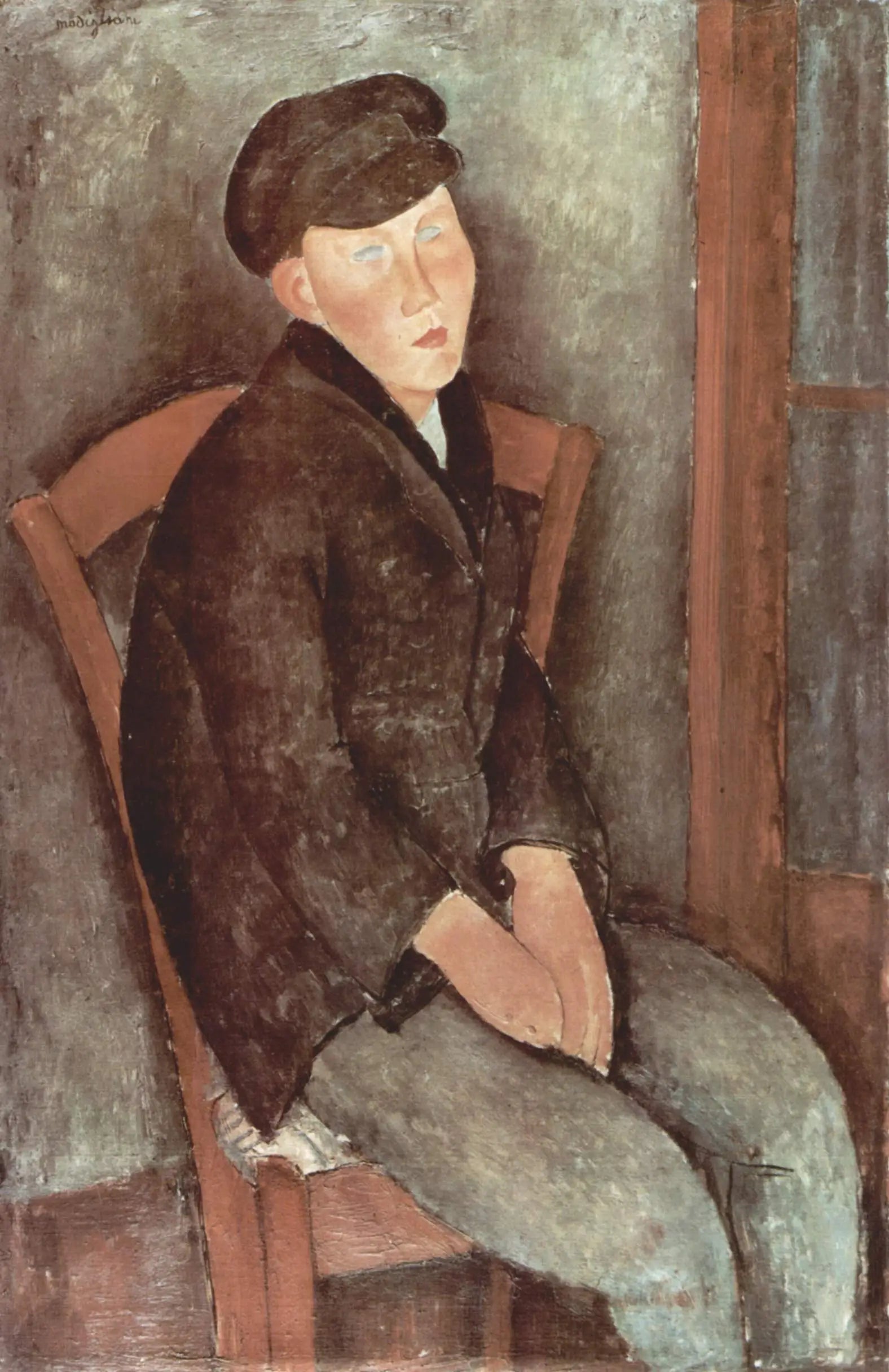 Reproduction du tableau « Garçon assis avec une casquette - Amedeo Modigliani » par Alpha Reproduction en peinture à l’huile