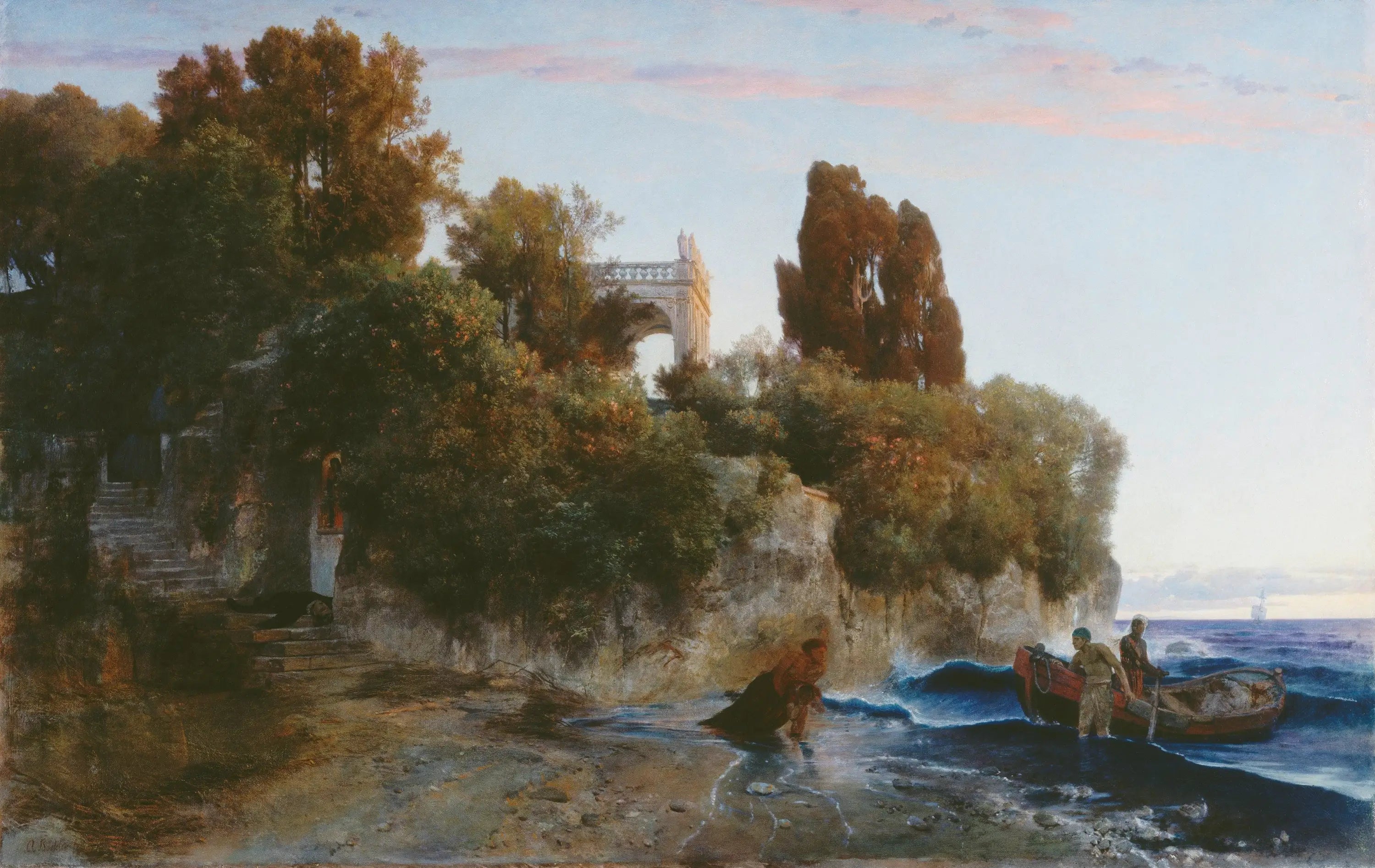 Château au bord de la mer et meurtre dans le jardin du château - Arnold Böcklin - Alpha Reproduction