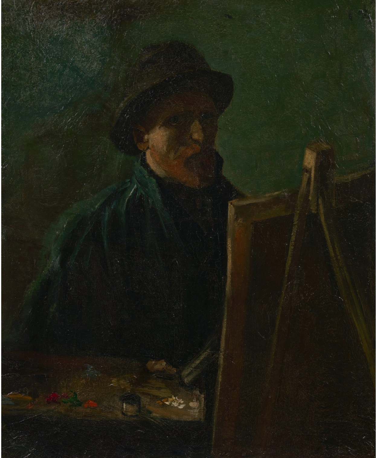 🎩 Zelfportret met donker vilten hoed aan het ezel – Vincent van Gogh (1886)