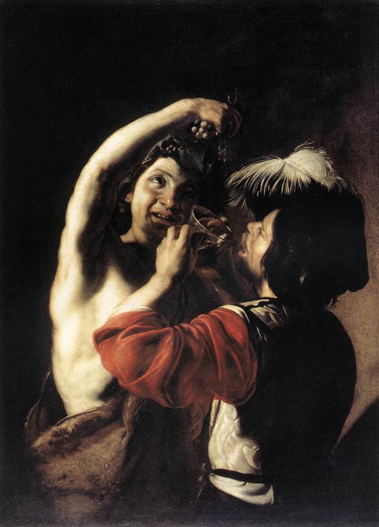 Bacchus et un buveur. - Bartolomeo Manfredi image 1 reproduction de peinture à l’huile