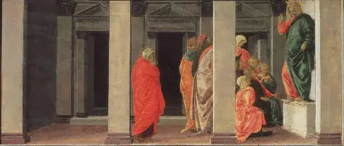 Sint Maria Magdalena die naar de prediking van Christus luistert - Sandro Botticelli