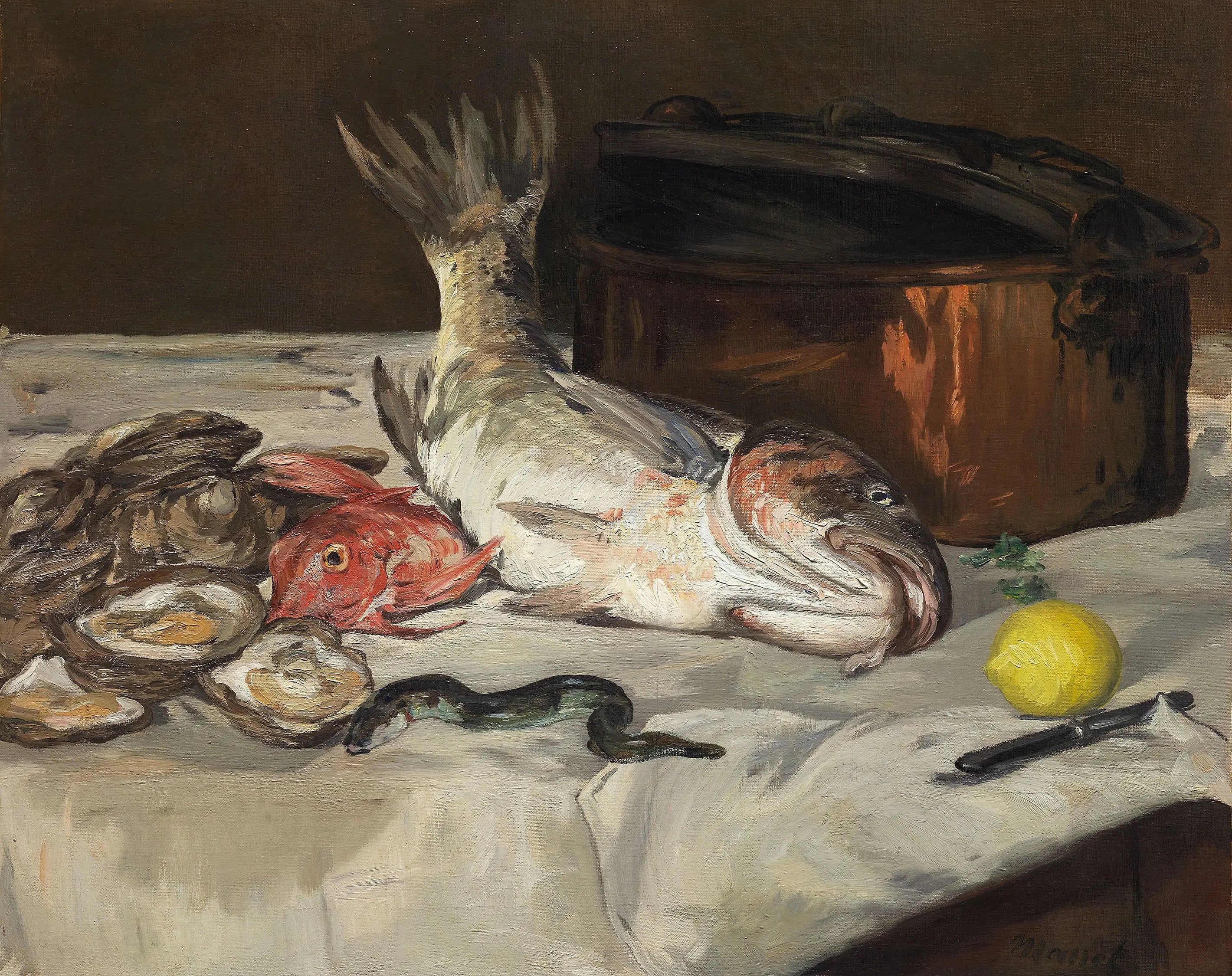 Reproduction du tableau « Poisson (Nature morte) - Édouard Manet » par Alpha Reproduction en peinture à l’huile