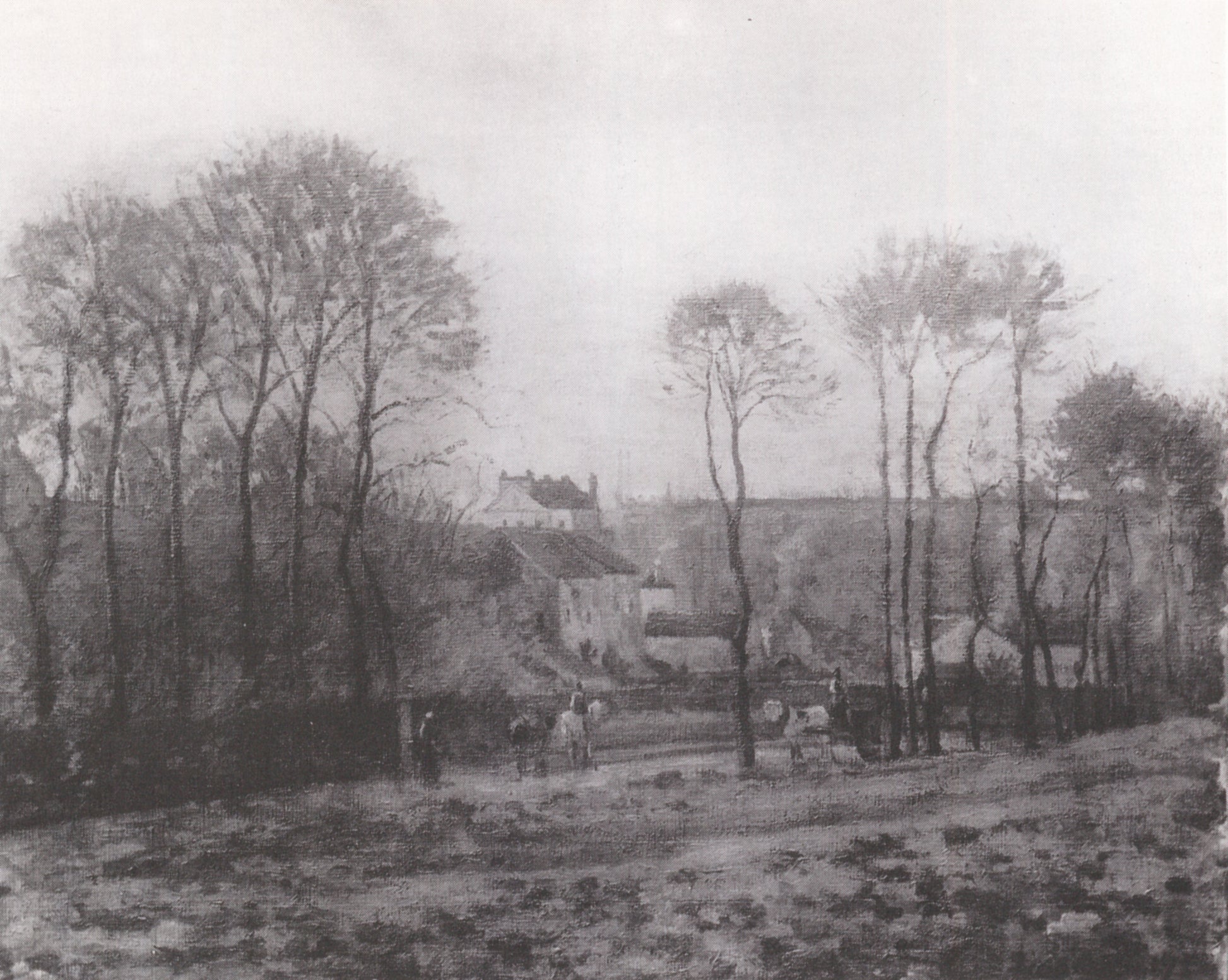 Reproduction du tableau « Vue sur la maison des Mathurins, Pontoise - Camille Pissarro » par Alpha Reproduction en peinture à l’huile
