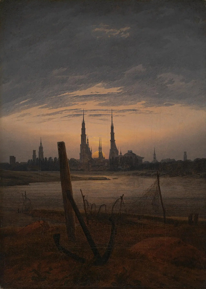 Stad bij de opkomende maan - Caspar David Friedrich