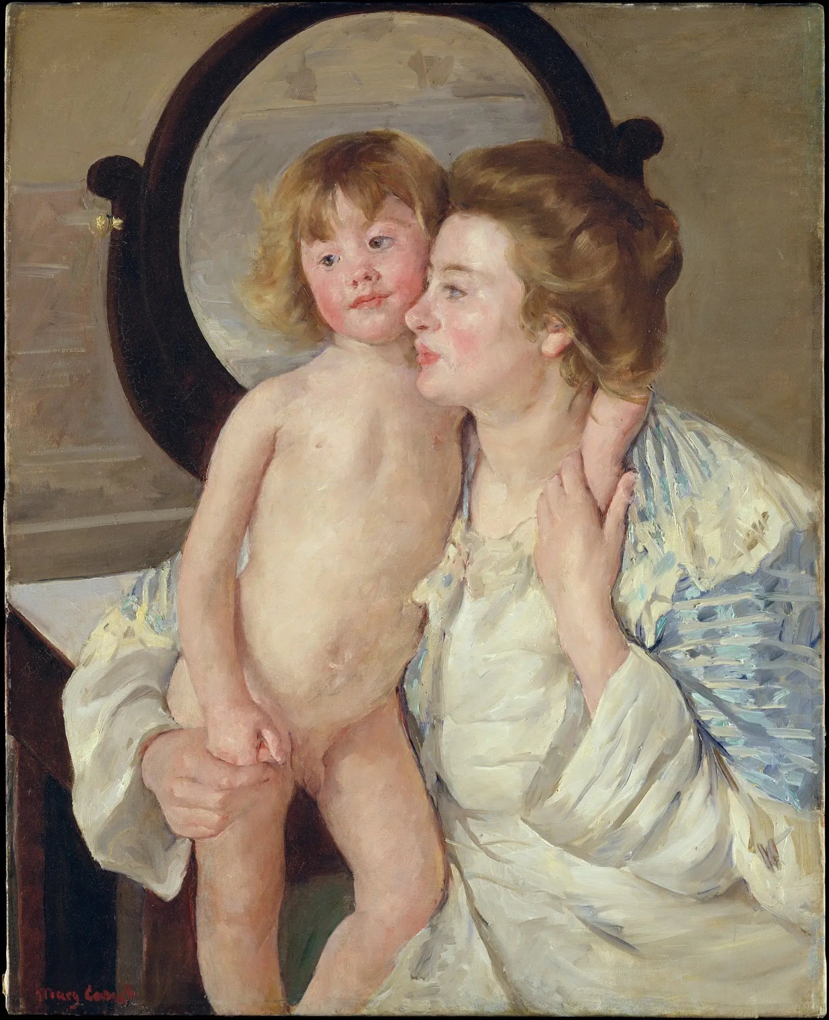 Reproduction du tableau « Mère et Enfant (Le miroir ovale) - Mary Cassatt » par Alpha Reproduction en peinture à l’huile