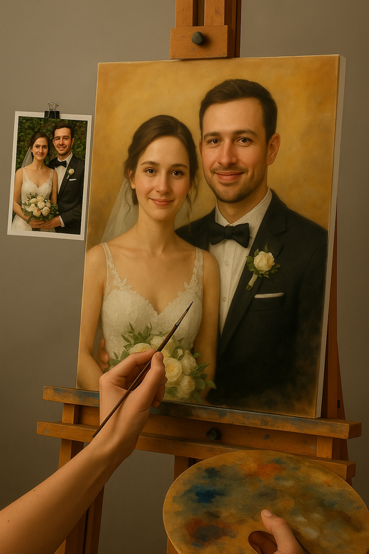 💍 Personaliseerbaar Bruiloftsschilderij – Olieverfschilderij Emotie & Elegantie