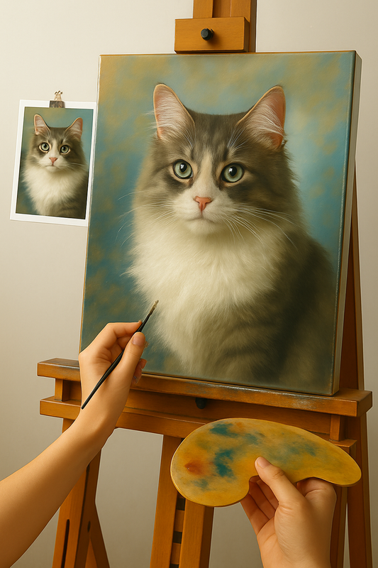 🎨 Aanpasbaar Kattenportret Schilderij – Unieke Olieverfschilderij