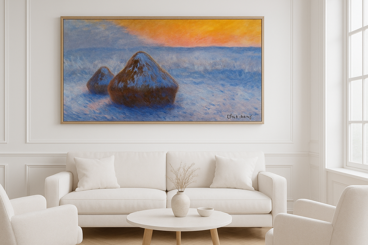 "Maalstenen, sneeuw effect bij schemering" – Claude Monet (1891)