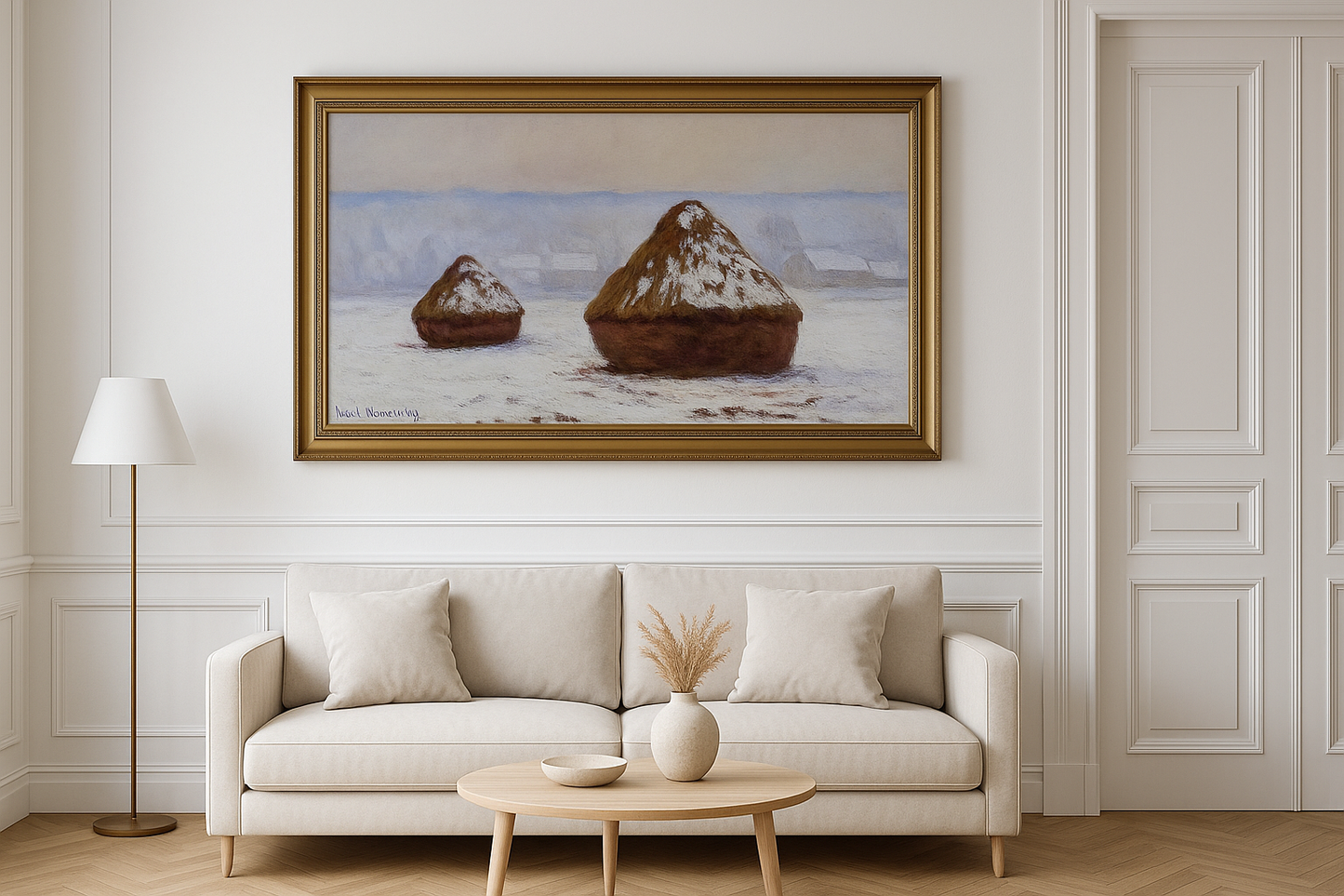 Meules, sneeuweffect van Claude Monet