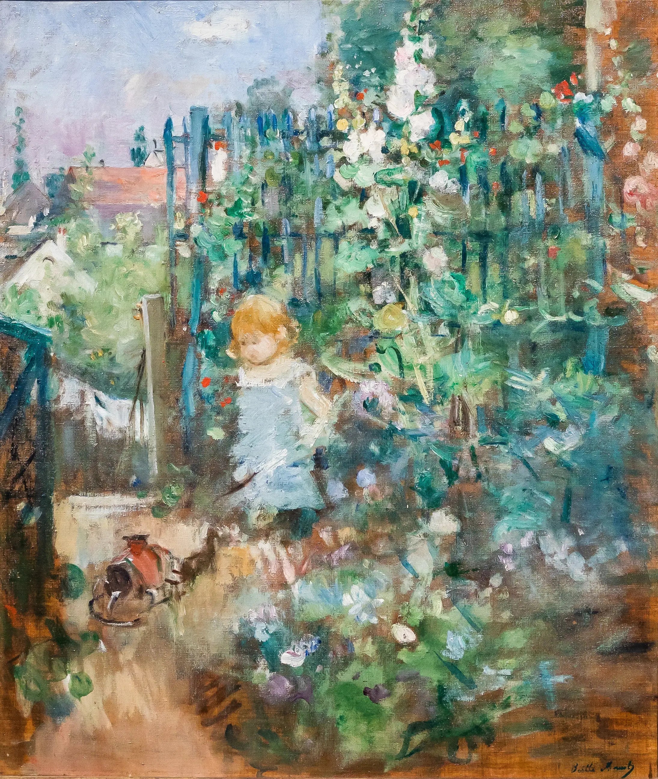 Reproduction du tableau « Enfant dans les roses trémières - Berthe Morisot » par Alpha Reproduction en peinture à l’huile