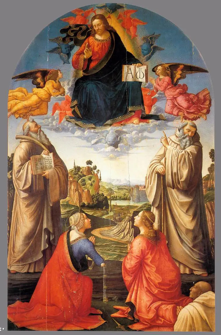 Christus in de hemel met vier heiligen en een donateur - Domenico Ghirlandaio