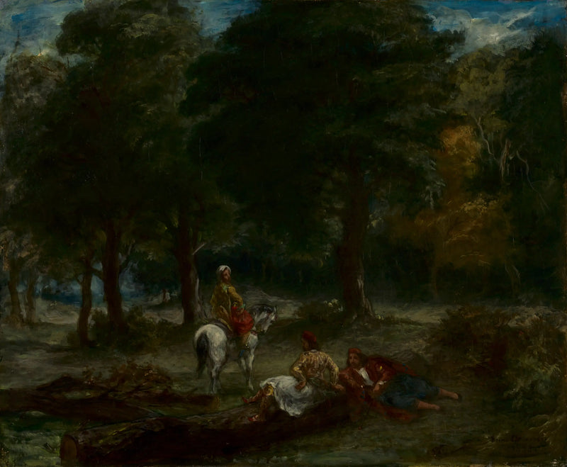 Griekse ruiters in rust in een bos - Eugène Delacroix