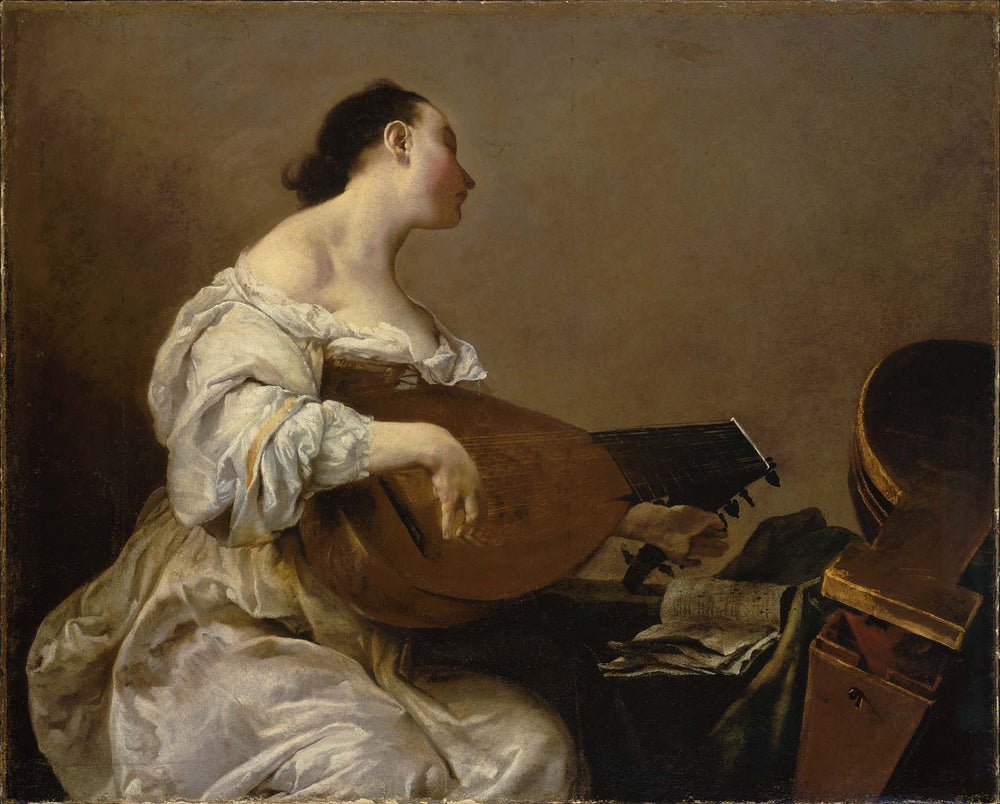 Femme jouant du luth - Giuseppe Maria Crespi image 1 copie peinte à la main à l’huile