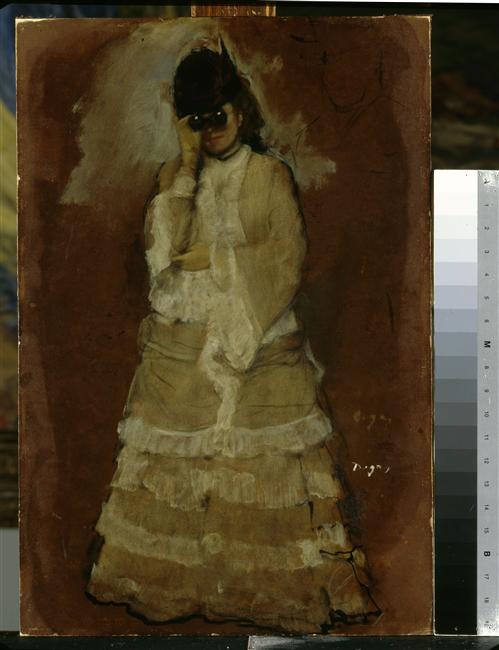 Reproduction du tableau « Femme avec des jumelles de théâtre - Edgar Degas » par Alpha Reproduction en peinture à l’huile