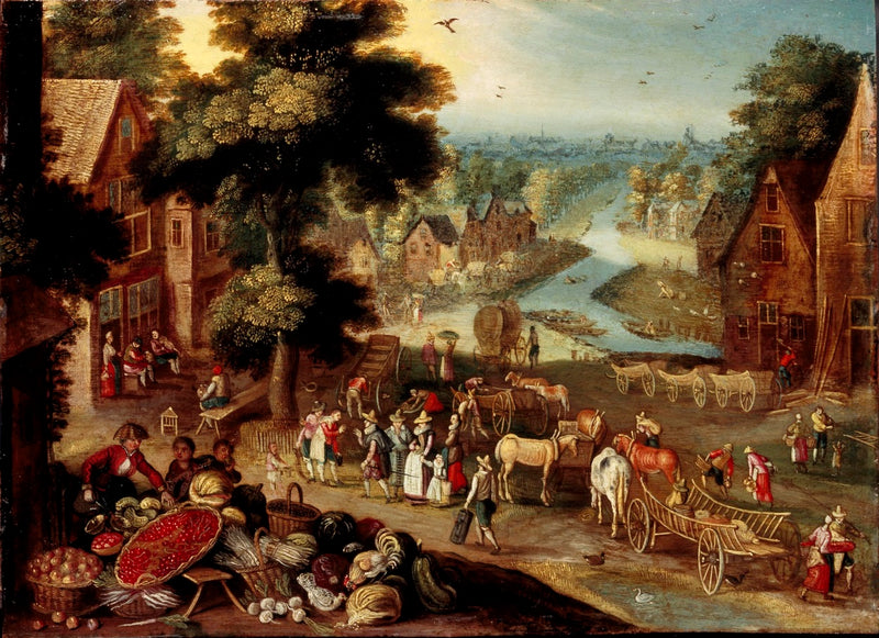 Vue du village avec son marché aux légumes - Jan Brueghel l'Ancien
