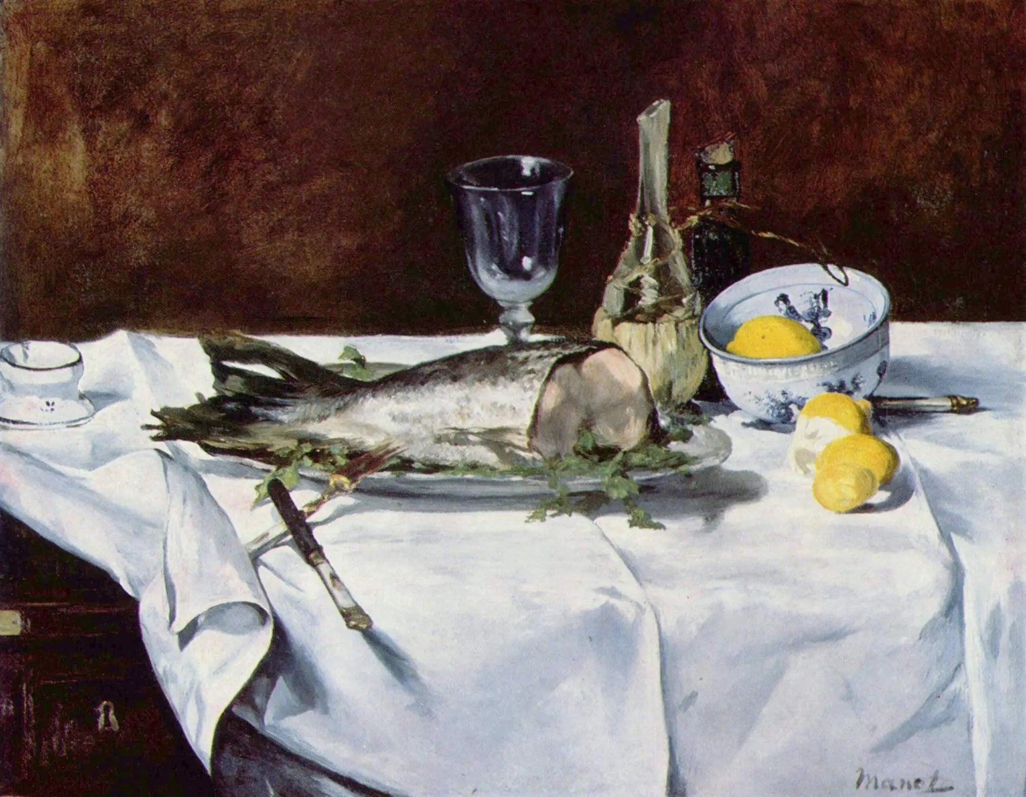 Reproduction du tableau « Nature morte au saumon - Édouard Manet » par Alpha Reproduction en peinture à l’huile