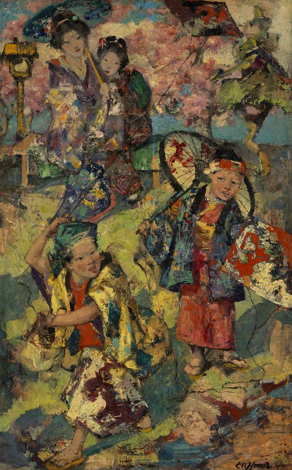 Cerf-volant au Japon, Edward Atkinson Hornel, 1894, peinture à l’huile