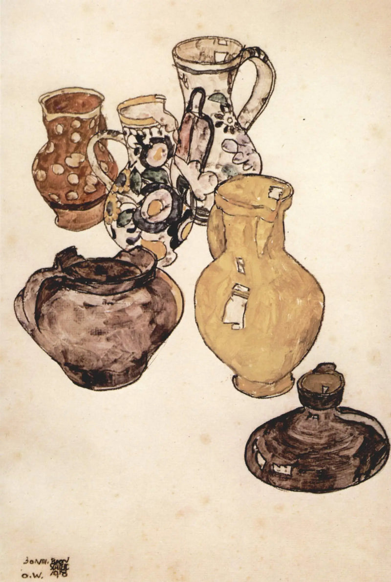 Stilleven met servies - Egon Schiele