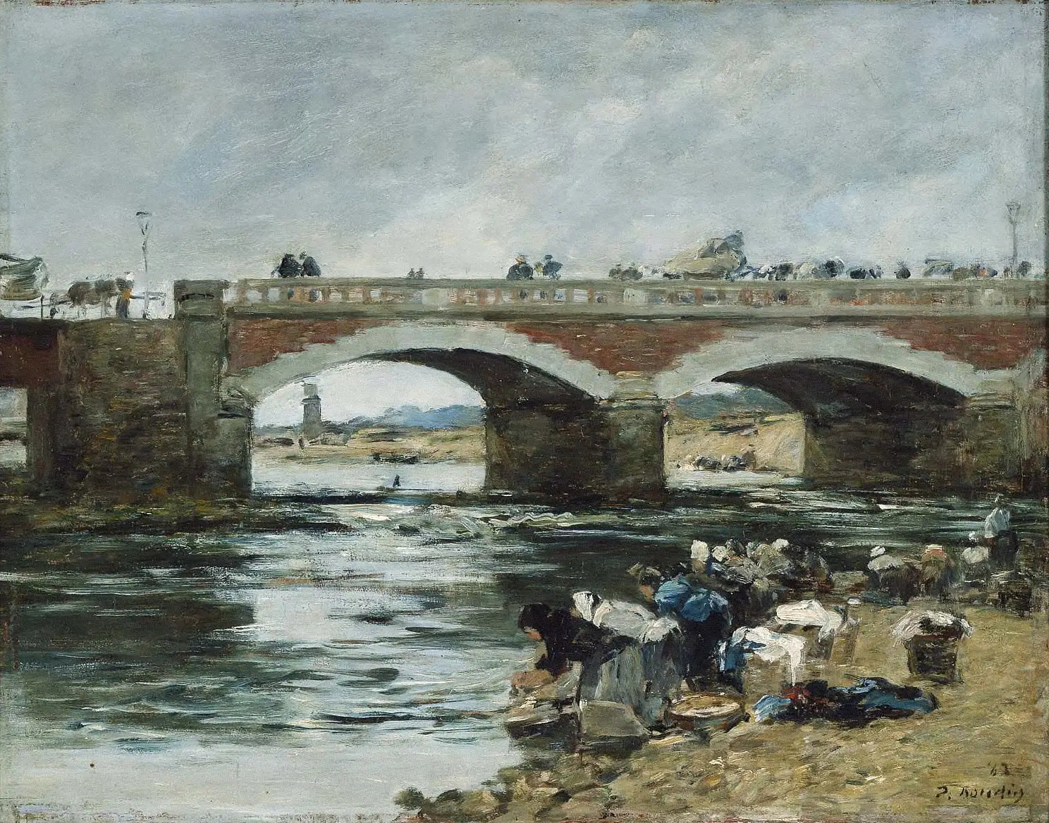 Lavandières près d'un pont - Eugène Boudin image 1 reproduction d’œuvre d’art à l’huile