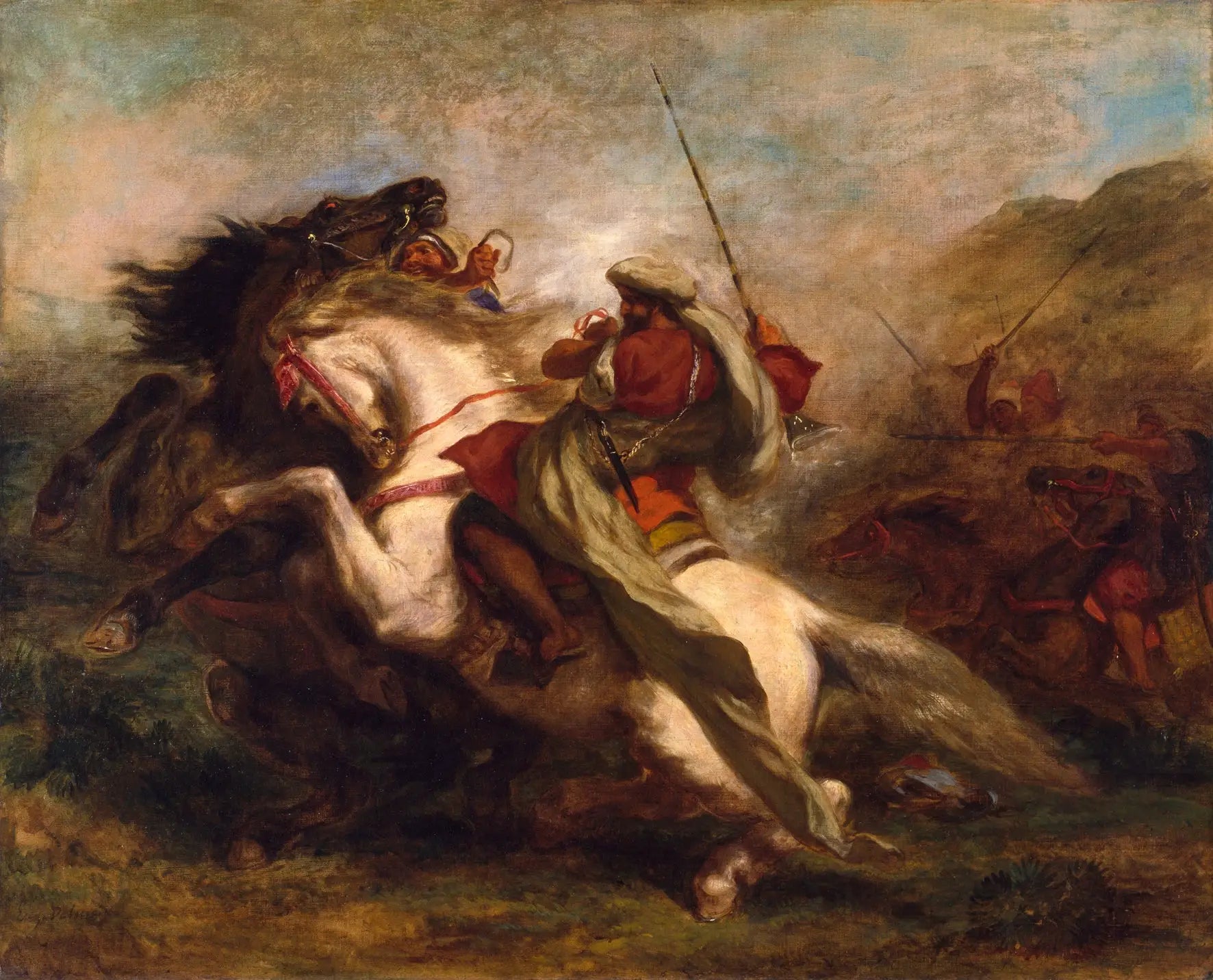 Reproduction du tableau « Choc de cavaliers arabes - Eugène Delacroix » par Alpha Reproduction en peinture à l’huile