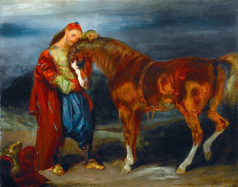 Jonge Turk die zijn paard aait - Eugène Delacroix