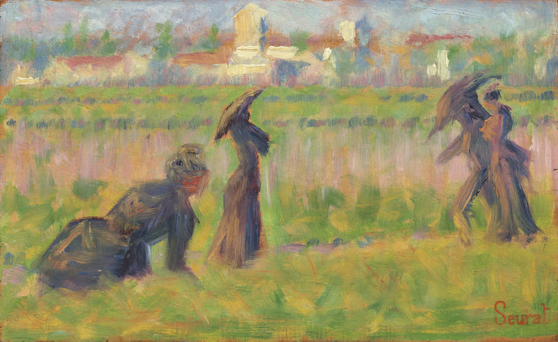 Figuren in een landschap - Georges Seurat