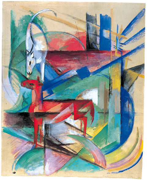 Reproduction du tableau « Paysage avec des animaux - Franz Marc » par Alpha Reproduction en peinture à l’huile