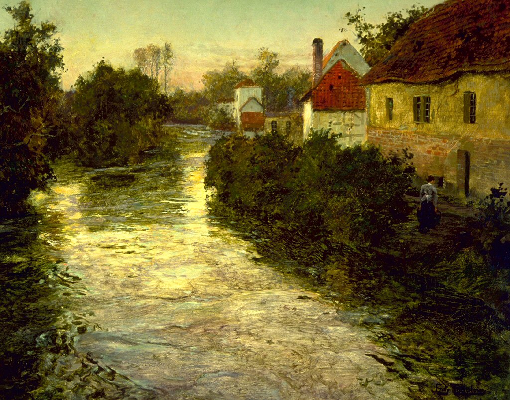 Village au bord d'un ruisseau - Frits Thaulow