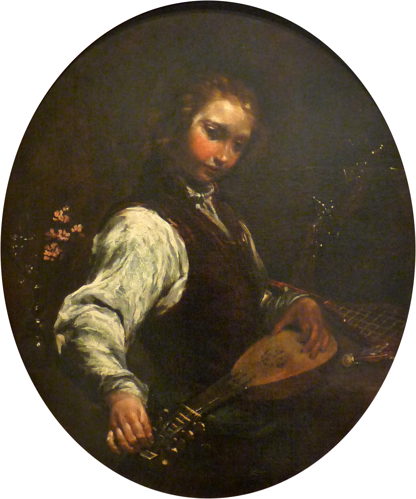 Portrait de jeune homme selon sa pandurina - Giuseppe Maria Crespi image 1 copie peinte à la main à l’huile