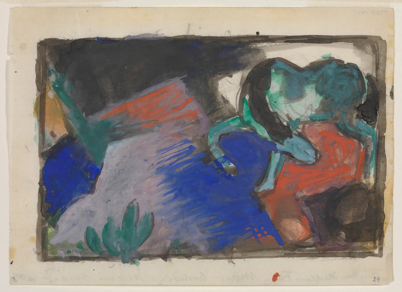 Groene paard in een landschap - Franz Marc