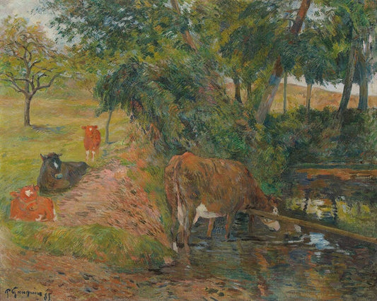Reproduction du tableau « Vaches près de Dieppe, ou Vaches au repos - Paul Gauguin » par Alpha Reproduction en peinture à l’huile