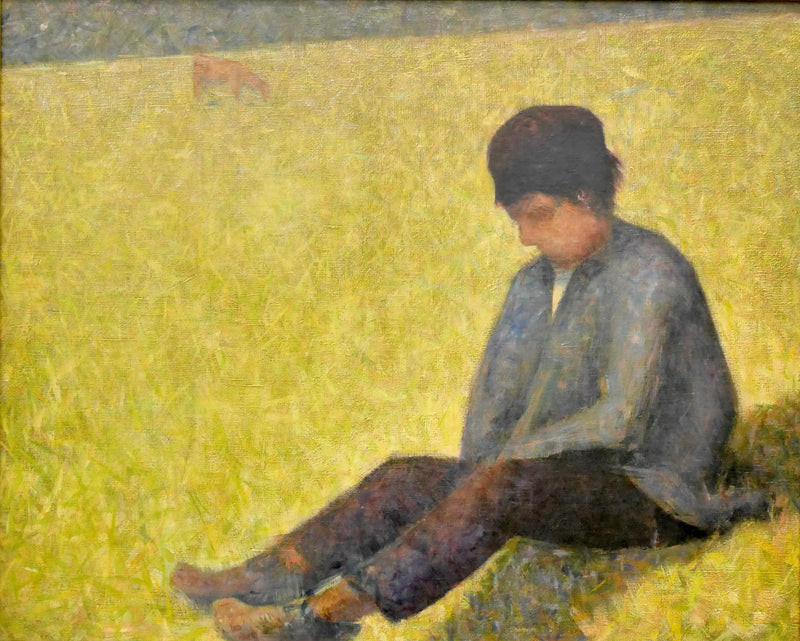 Zittende jongen in een weiland - Georges Seurat