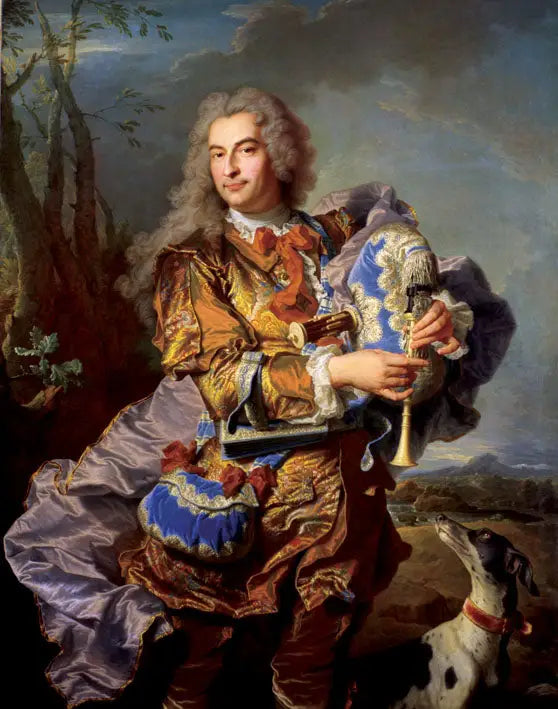 Portret van Gaspard de Gueidan in Céladon die musette speelt - Hyacinthe Rigaud